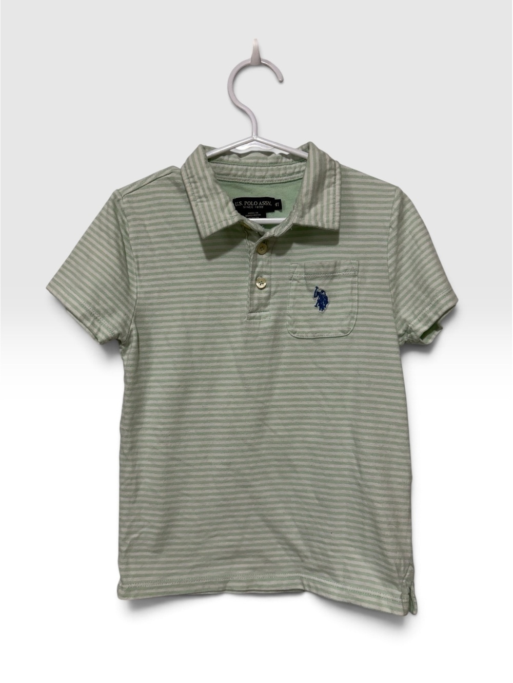U.S. Polo Assn. Boys 4T Light Green Striped Polo Shirt